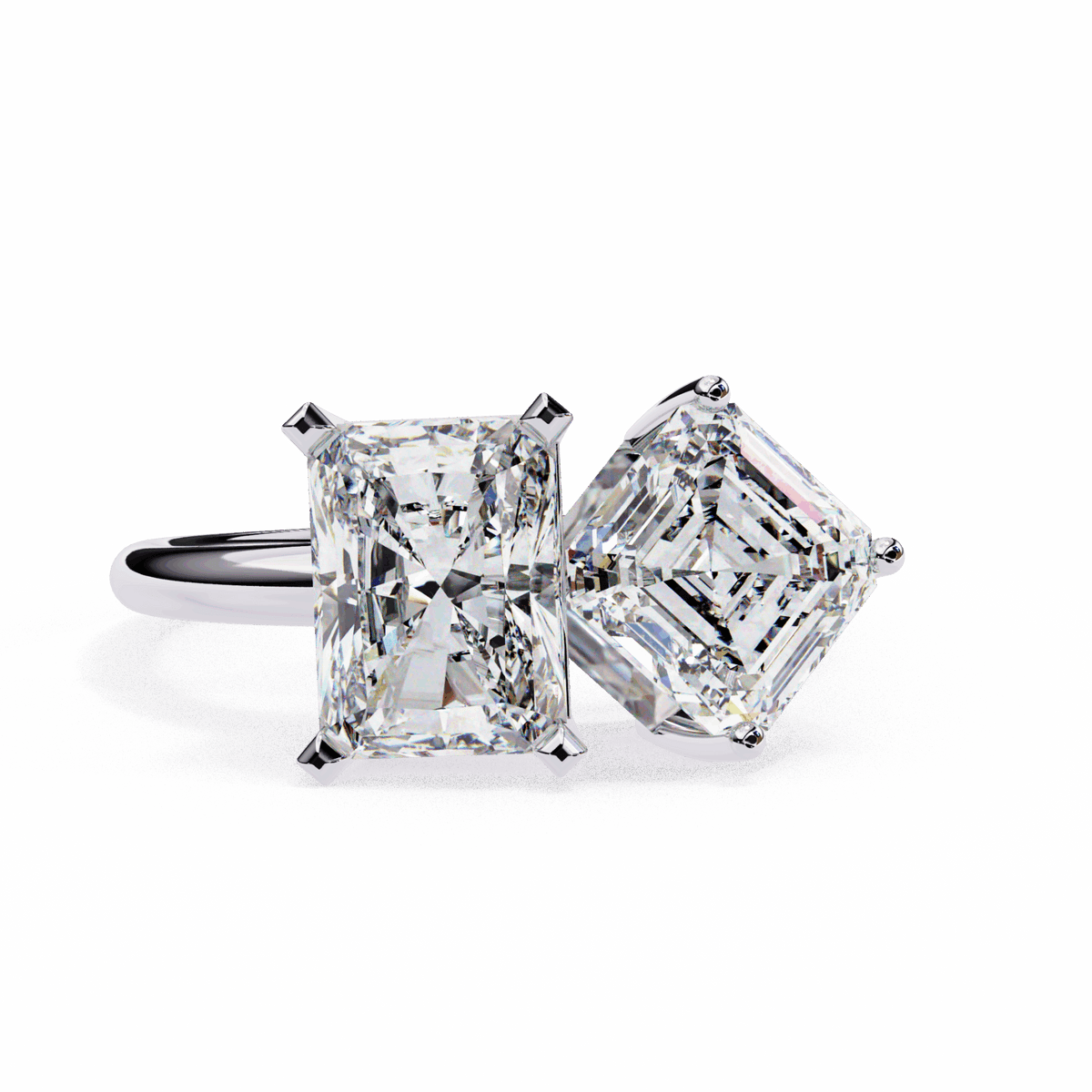 4.25 Carat Radiant and Emerald Toi et Moi Solitaire in Moissanite | House of Estara