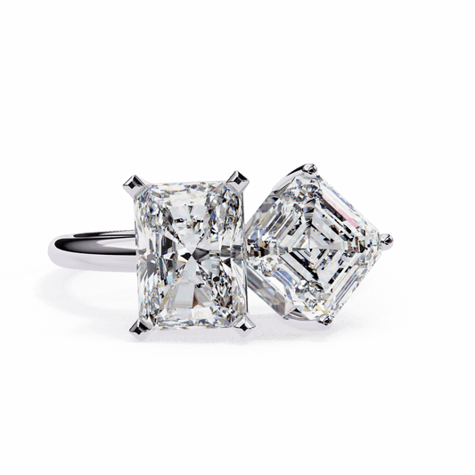 4.25 Carat Radiant and Emerald Toi et Moi Solitaire in Moissanite | House of Estara