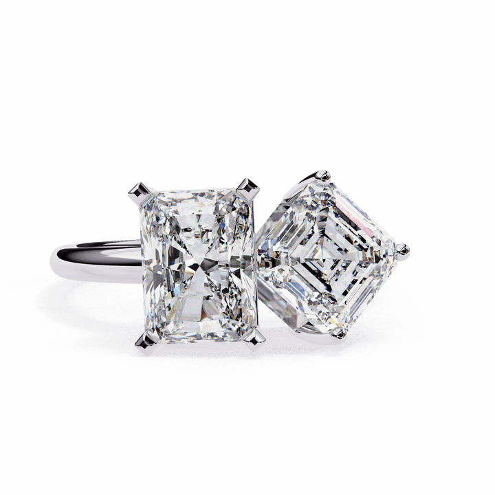 4.25 Carat Radiant and Emerald Toi et Moi Solitaire in Moissanite | House of Estara