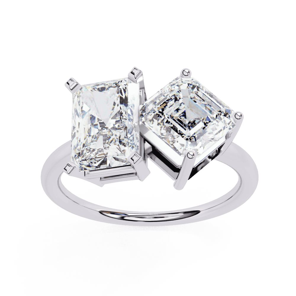 4.25 Carat Radiant and Emerald Toi et Moi Solitaire in Moissanite | House of Estara