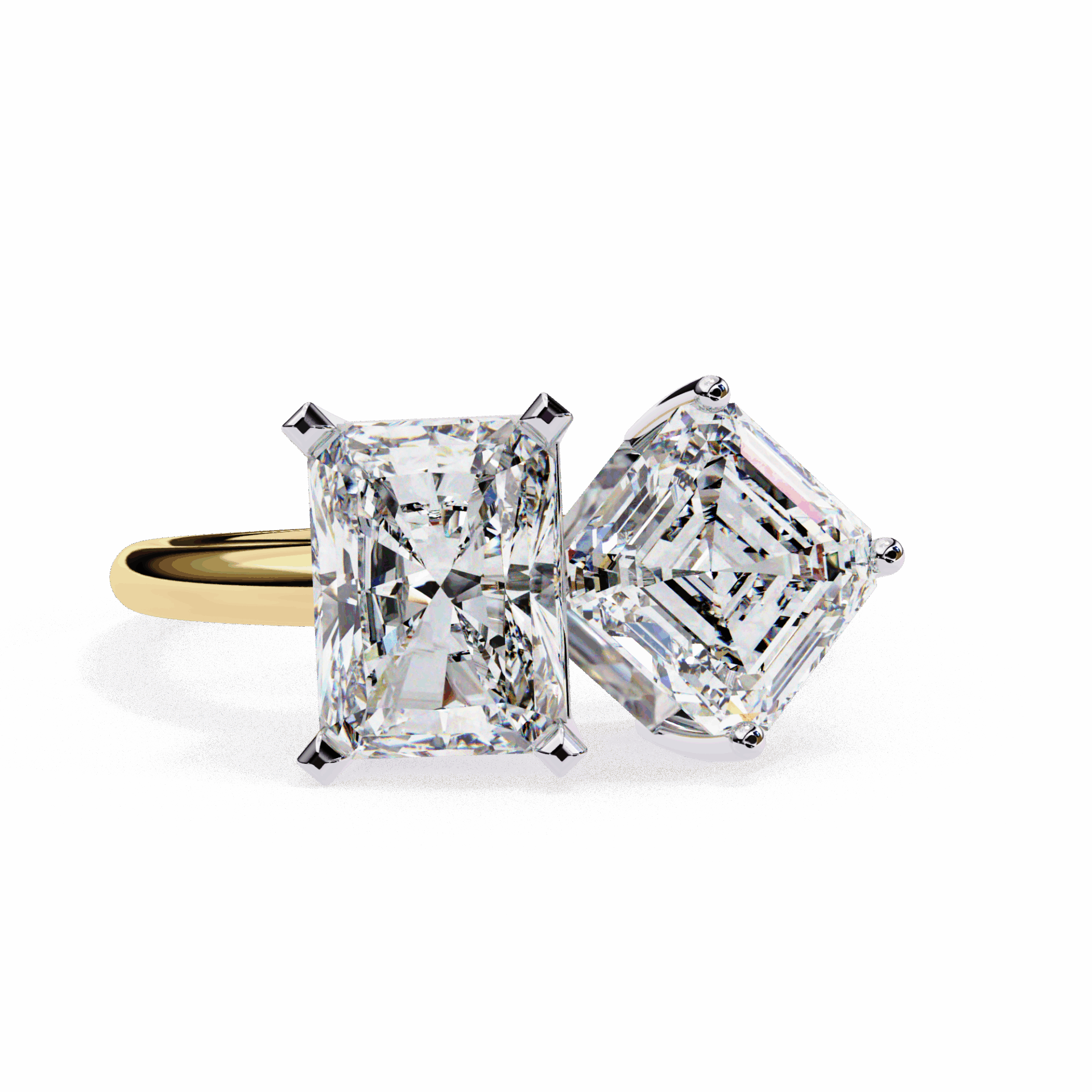 4.25 Carat Radiant and Emerald Toi et Moi Solitaire in Moissanite | House of Estara