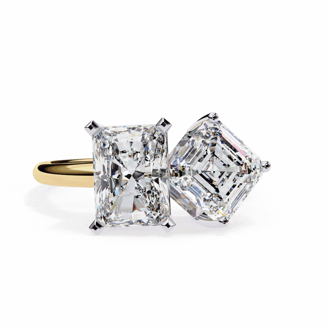 4.25 Carat Radiant and Emerald Toi et Moi Solitaire in Moissanite | House of Estara