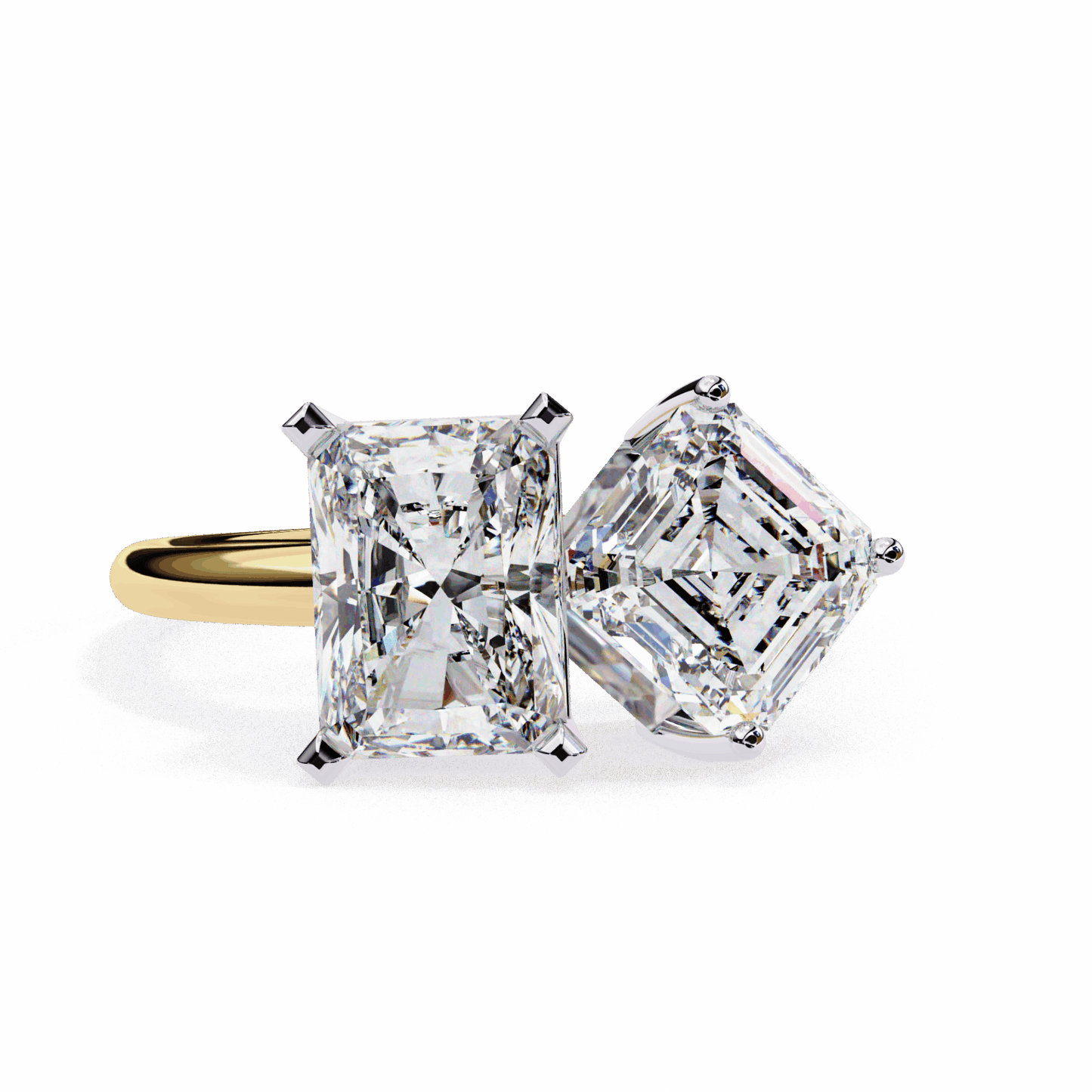4.25 Carat Radiant and Emerald Toi et Moi Solitaire in Moissanite | House of Estara