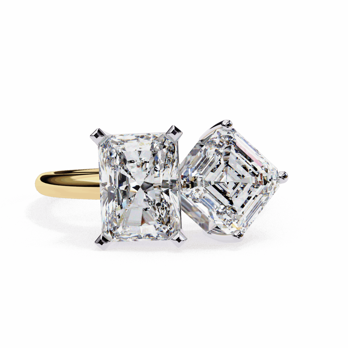 4.25 Carat Radiant and Emerald Toi et Moi Solitaire in Moissanite | House of Estara