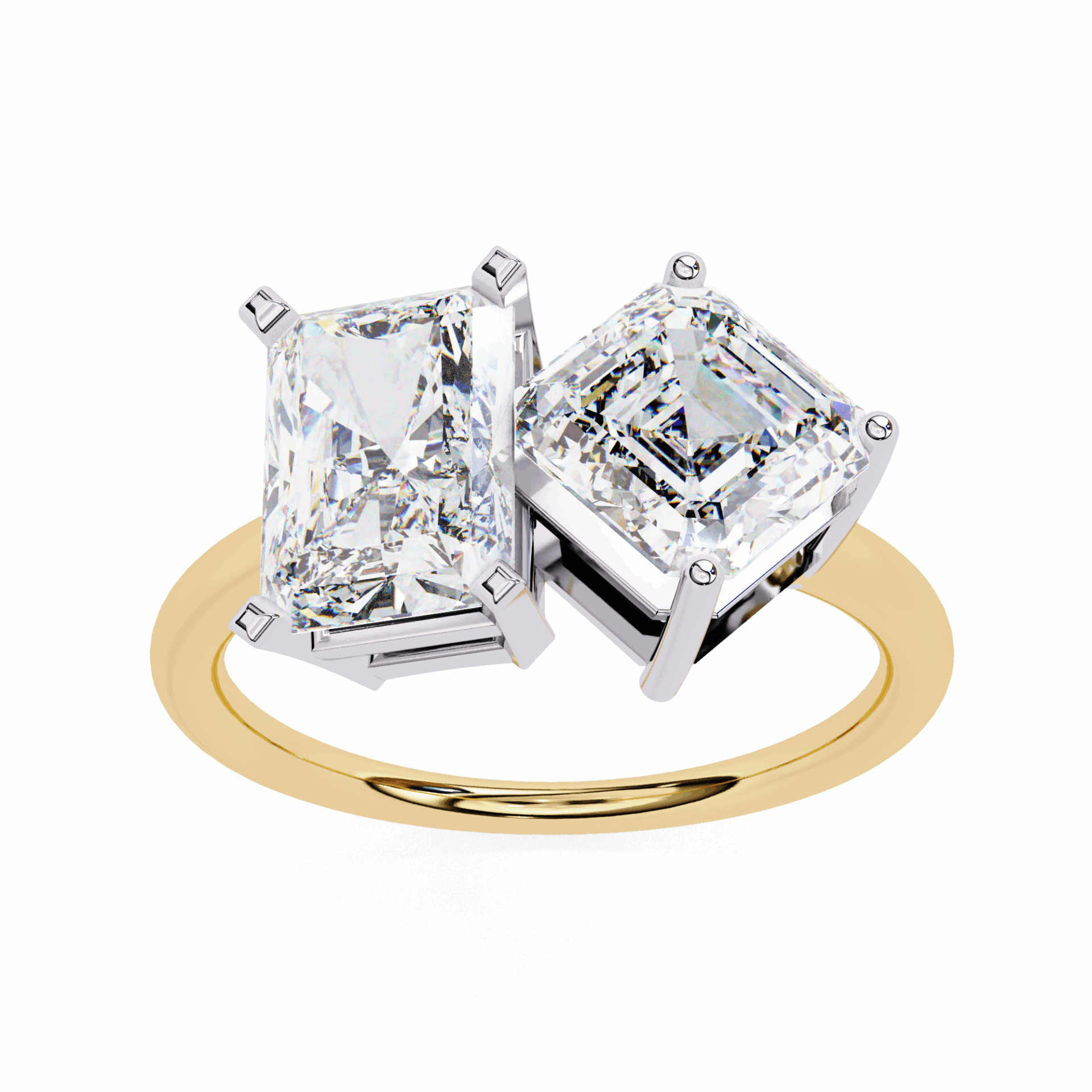 4.25 Carat Radiant and Emerald Toi et Moi Solitaire in Moissanite | House of Estara