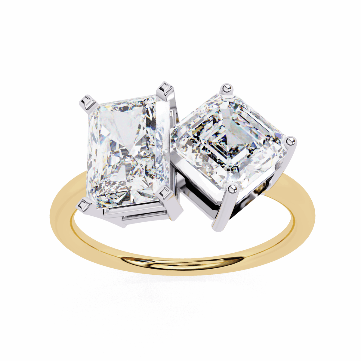 4.25 Carat Radiant and Emerald Toi et Moi Solitaire in Moissanite | House of Estara