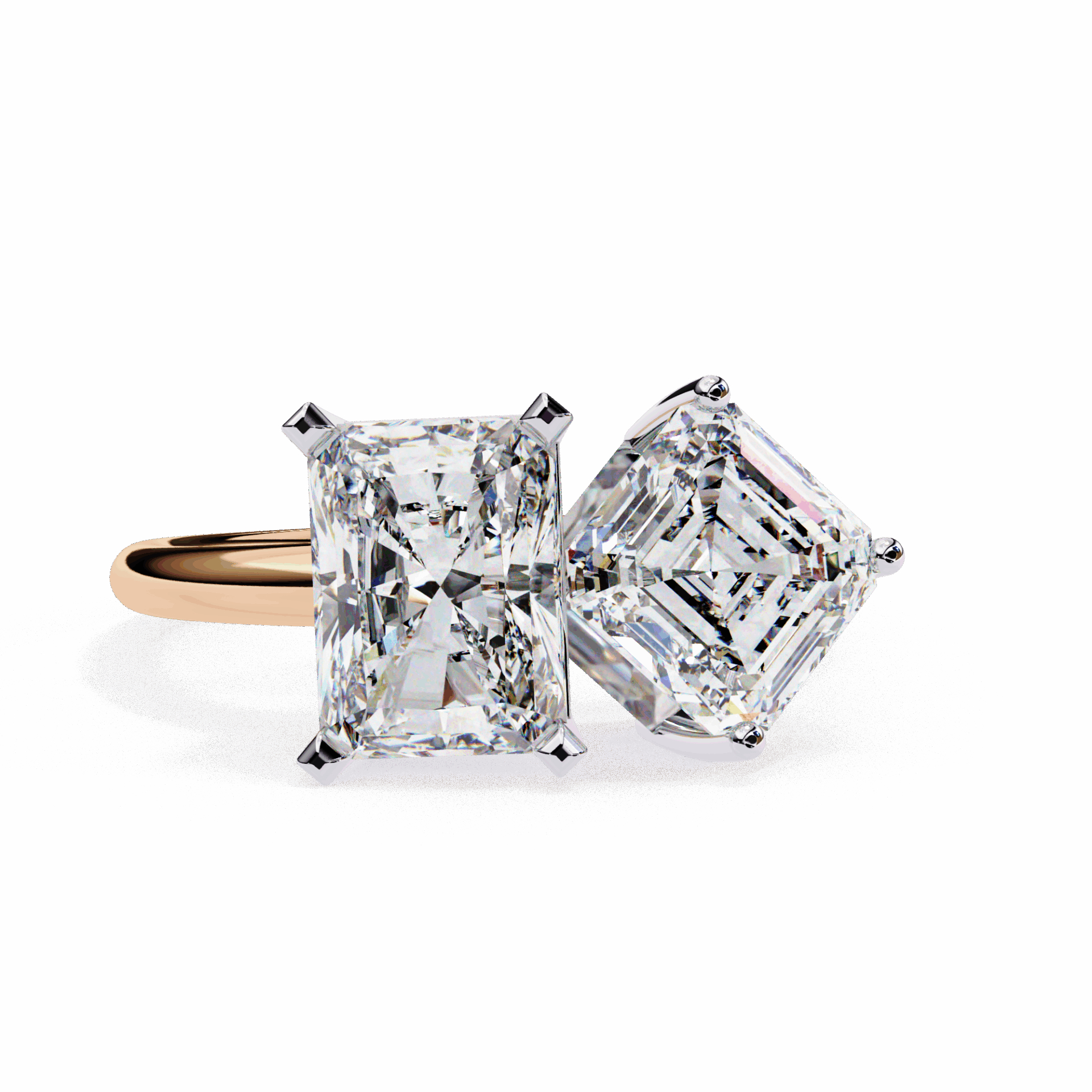 4.25 Carat Radiant and Emerald Toi et Moi Solitaire in Moissanite | House of Estara