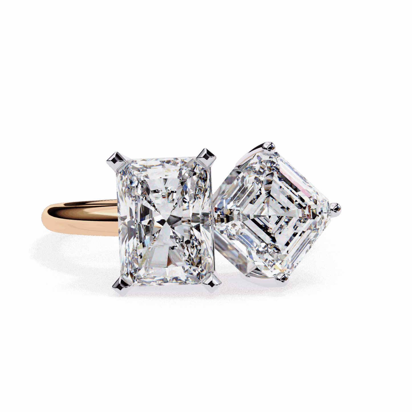 4.25 Carat Radiant and Emerald Toi et Moi Solitaire in Moissanite | House of Estara