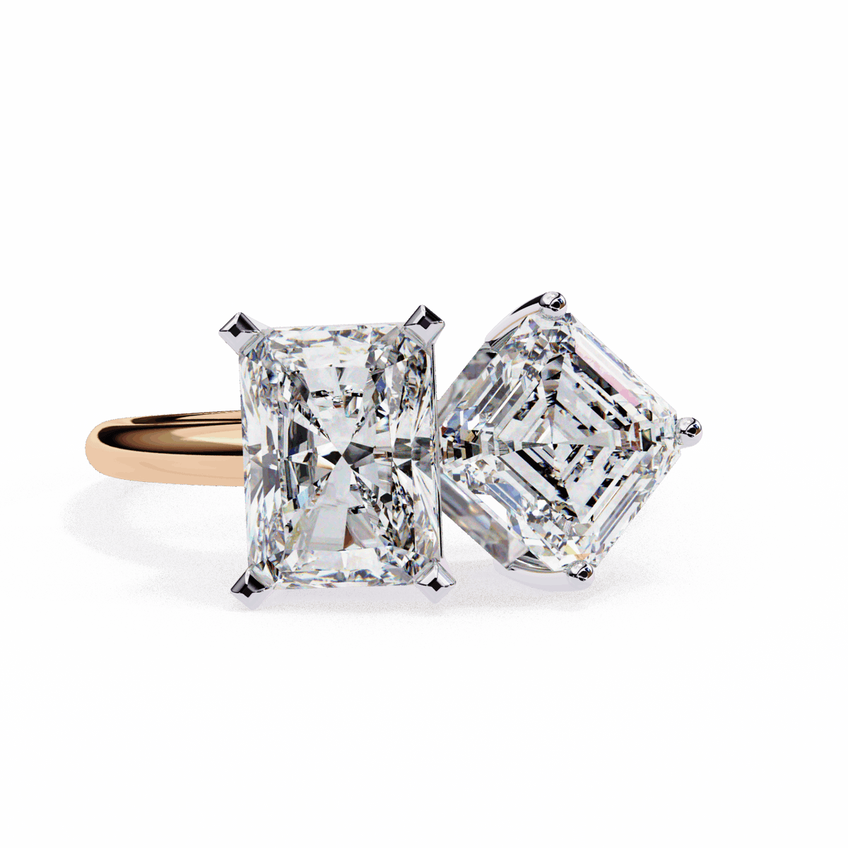 4.25 Carat Radiant and Emerald Toi et Moi Solitaire in Moissanite | House of Estara