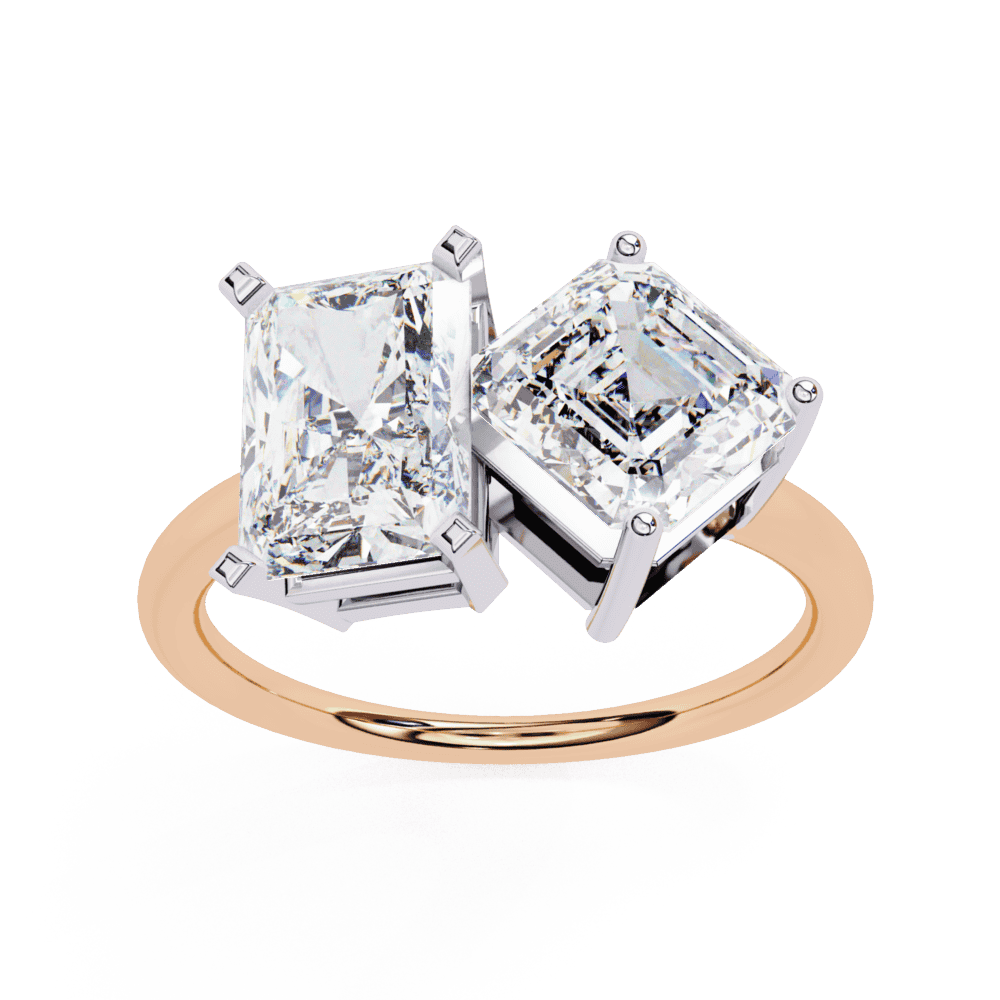 4.25 Carat Radiant and Emerald Toi et Moi Solitaire in Moissanite | House of Estara