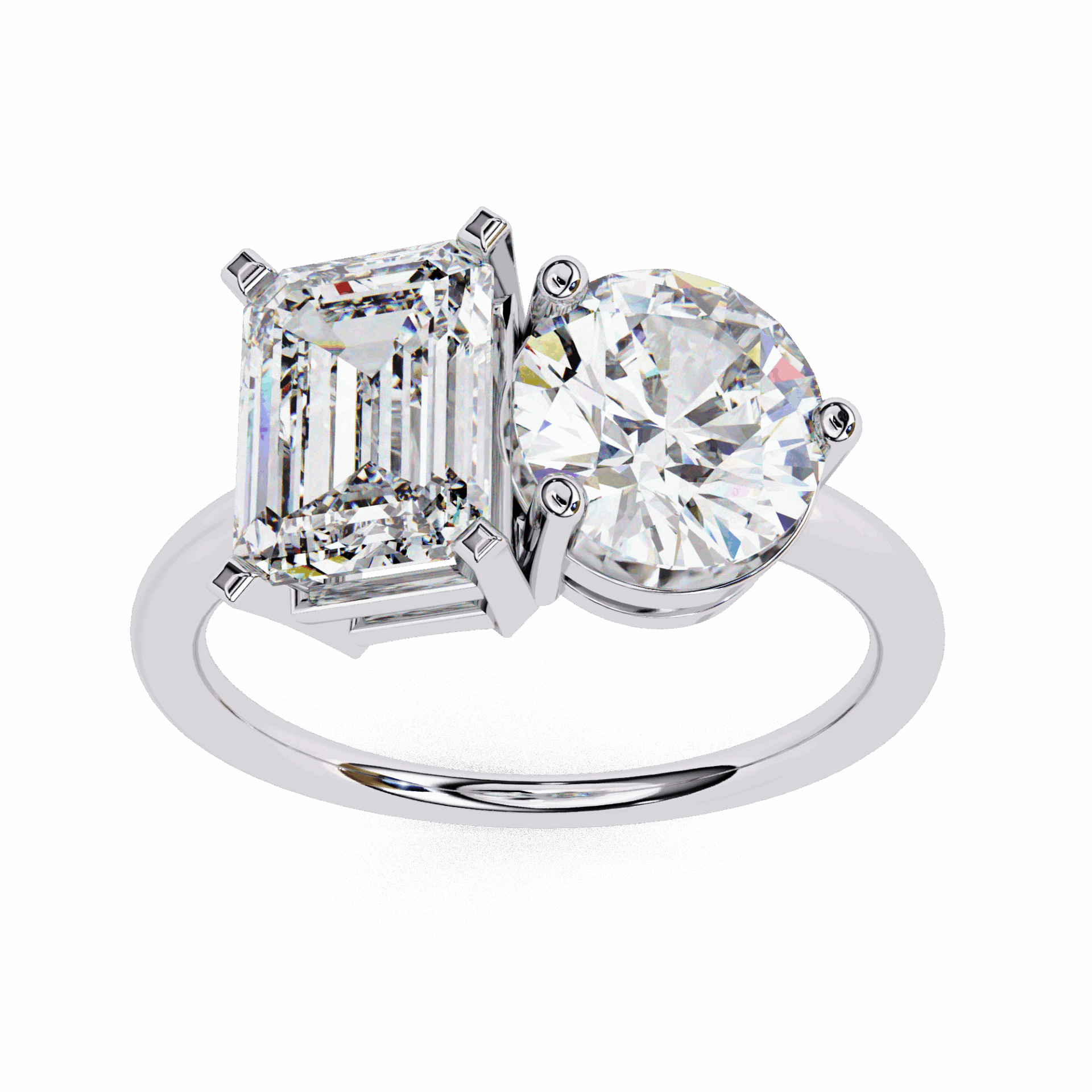 4 Carat Radiant and Round Toi et Moi Solitaire in Moissanite | House of Estara