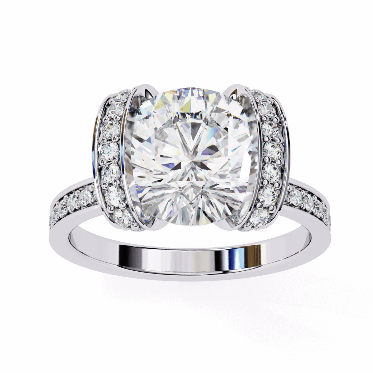 3.25 Carat Round Hidden Halo Solitaire Ring in Moissanite | House of Estara