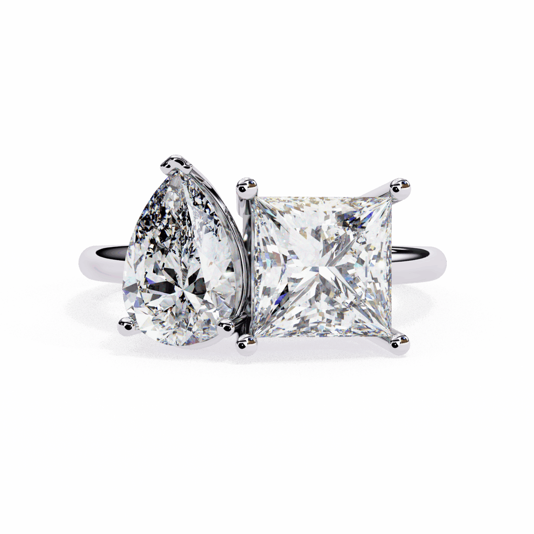 4.25 Carat Pear and Princess Toi et Moi Solitaire in Moissanite | House of Estara
