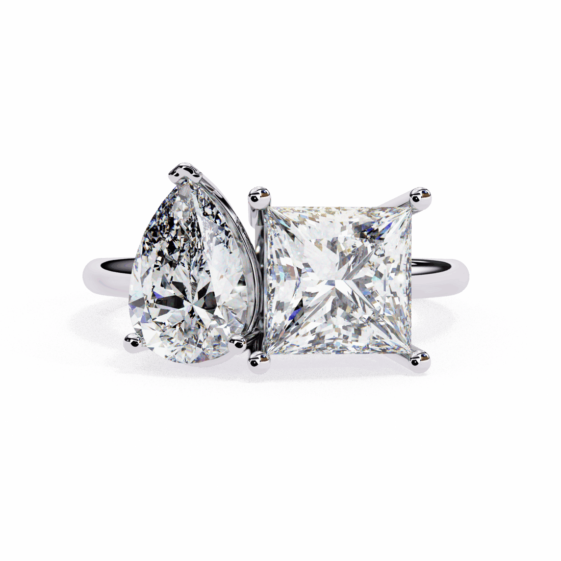 4.25 Carat Pear and Princess Toi et Moi Solitaire in Moissanite | House of Estara