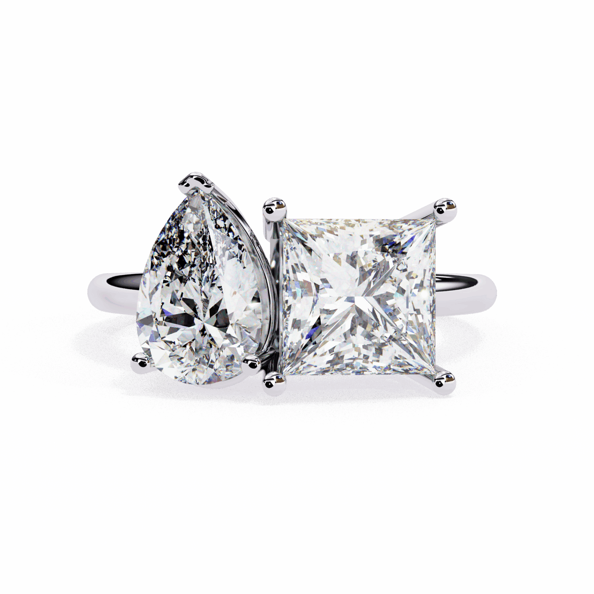 4.25 Carat Pear and Princess Toi et Moi Solitaire in Moissanite | House of Estara