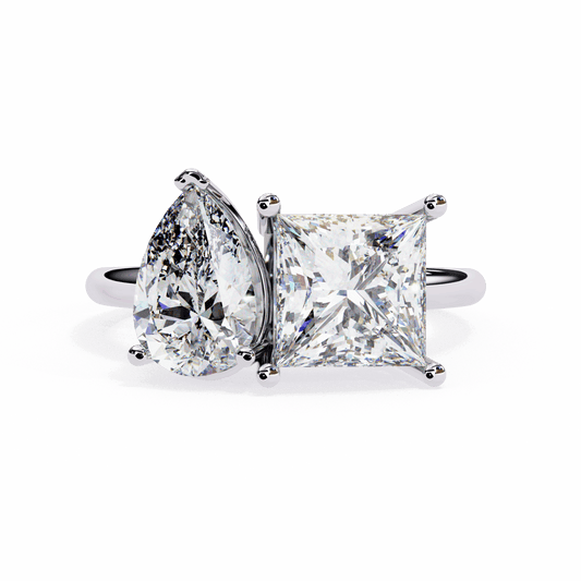 4.25 Carat Pear and Princess Toi et Moi Solitaire in Moissanite | House of Estara