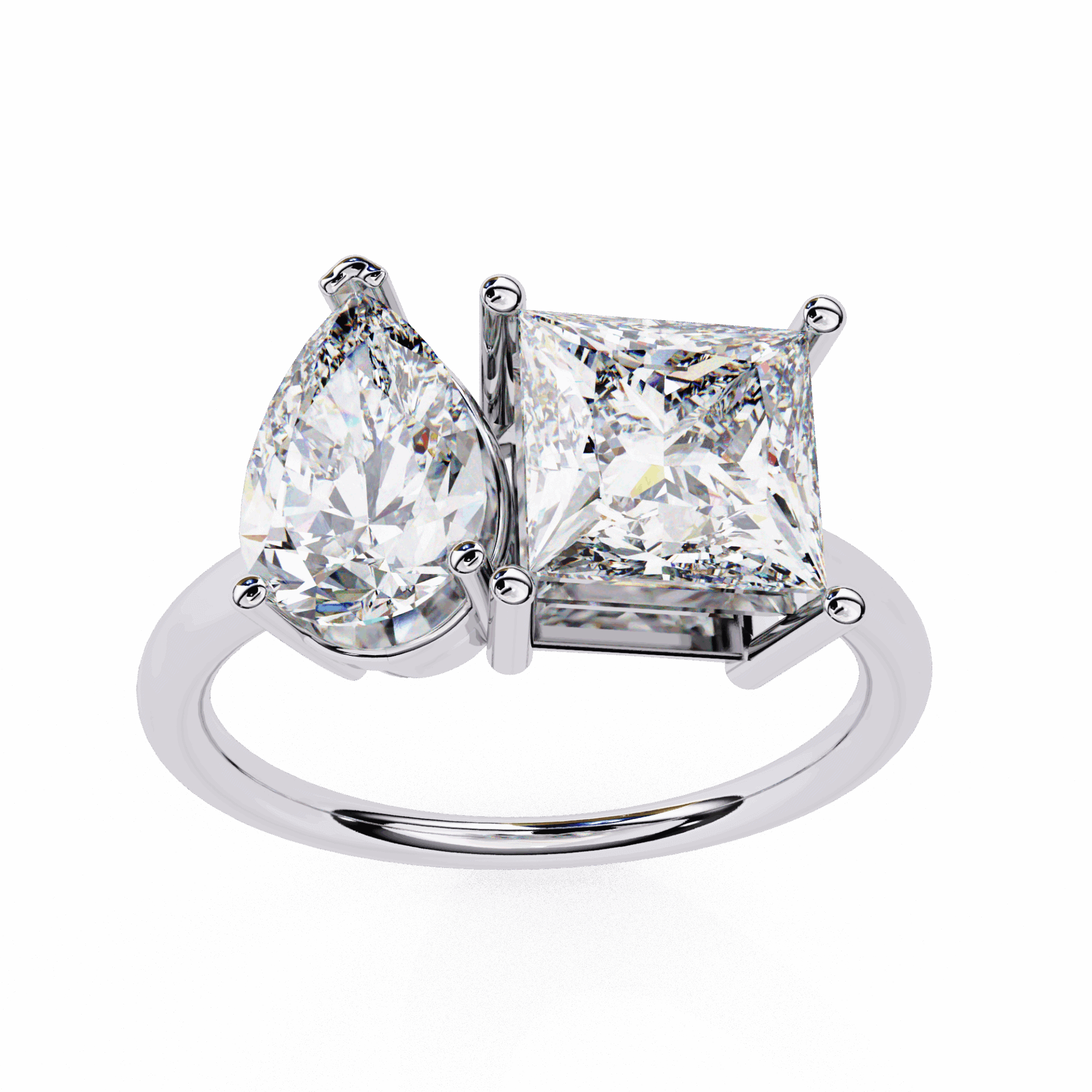 4.25 Carat Pear and Princess Toi et Moi Solitaire in Moissanite | House of Estara