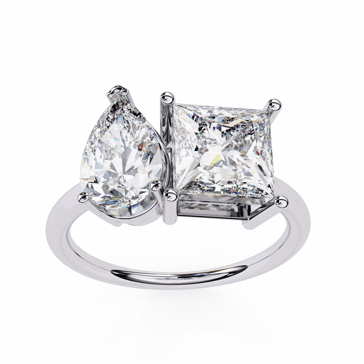 4.25 Carat Pear and Princess Toi et Moi Solitaire in Moissanite | House of Estara