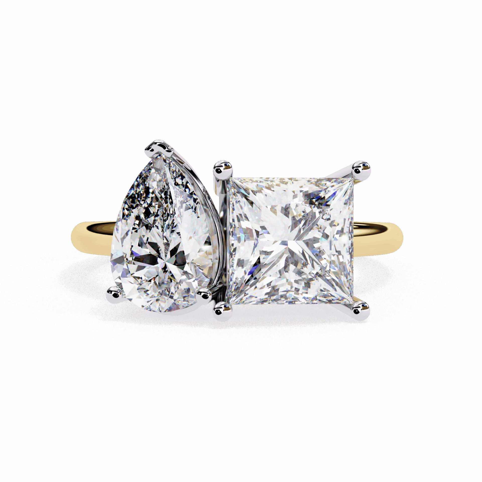 4.25 Carat Pear and Princess Toi et Moi Solitaire in Moissanite | House of Estara