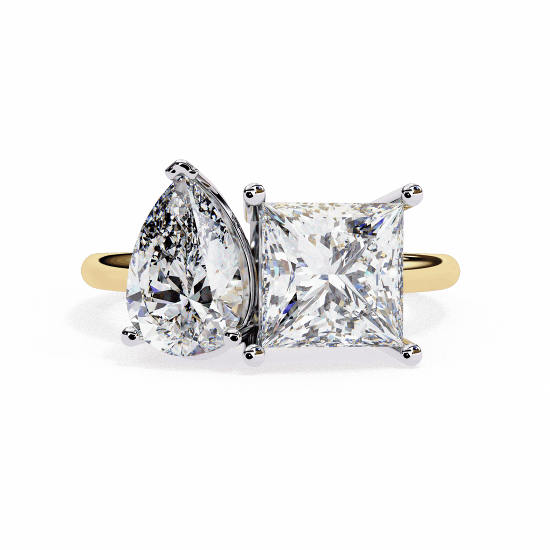 4.25 Carat Pear and Princess Toi et Moi Solitaire in Moissanite | House of Estara