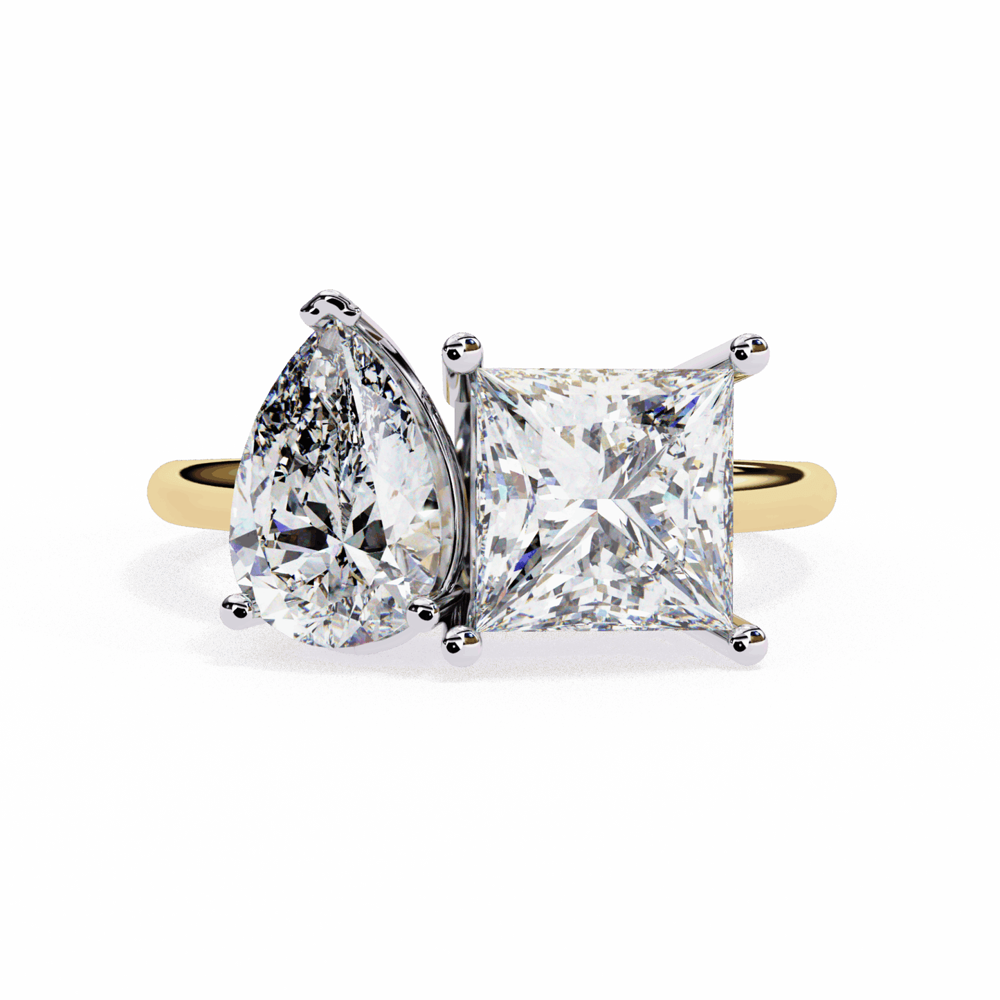 4.25 Carat Pear and Princess Toi et Moi Solitaire in Moissanite | House of Estara