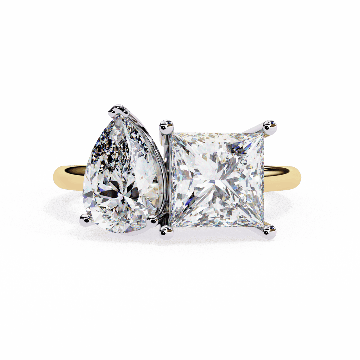 4.25 Carat Pear and Princess Toi et Moi Solitaire in Moissanite | House of Estara