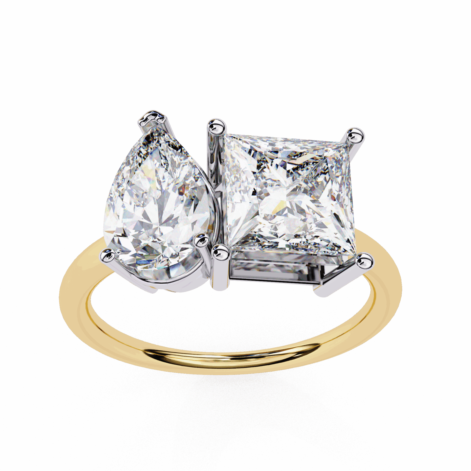 4.25 Carat Pear and Princess Toi et Moi Solitaire in Moissanite | House of Estara