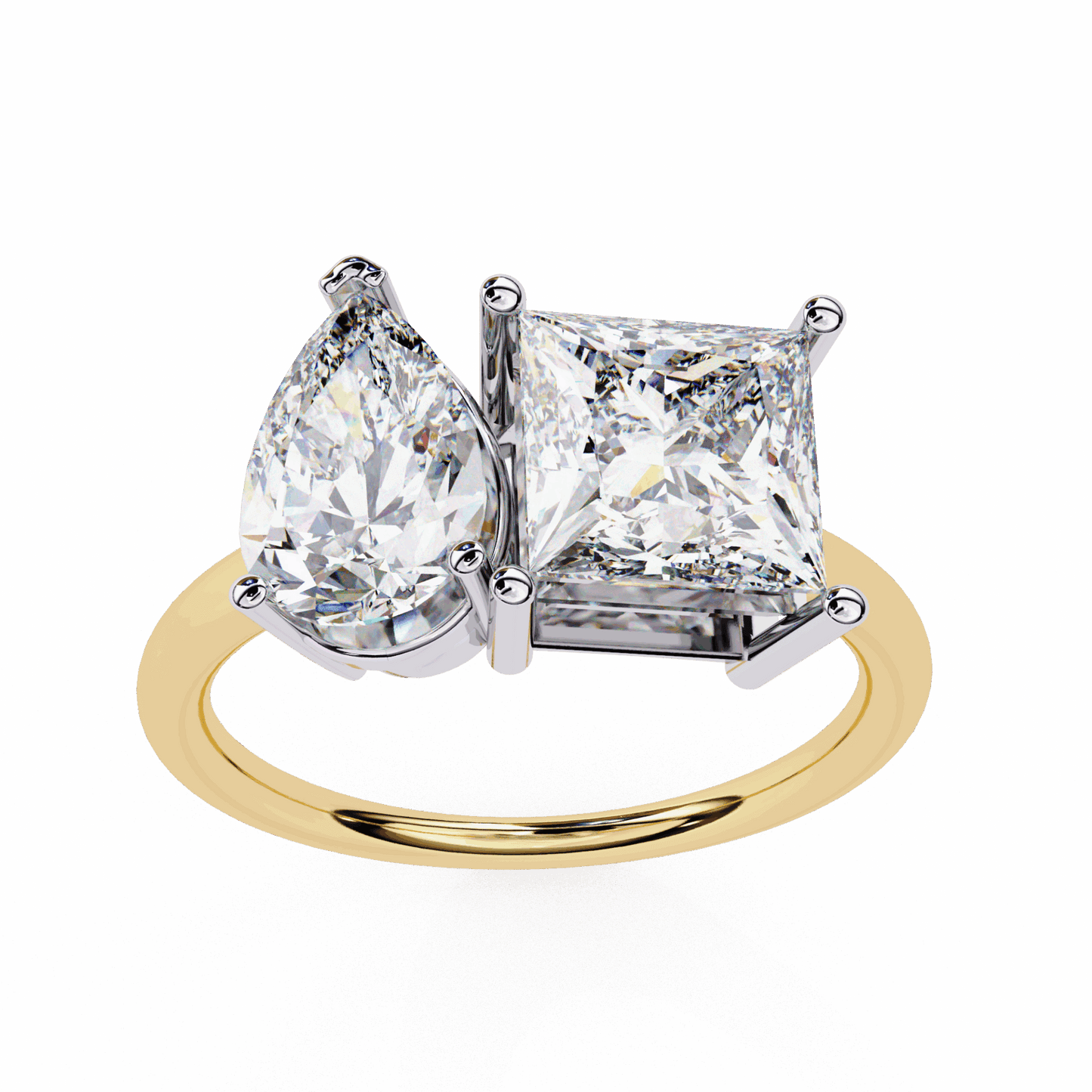 4.25 Carat Pear and Princess Toi et Moi Solitaire in Moissanite | House of Estara