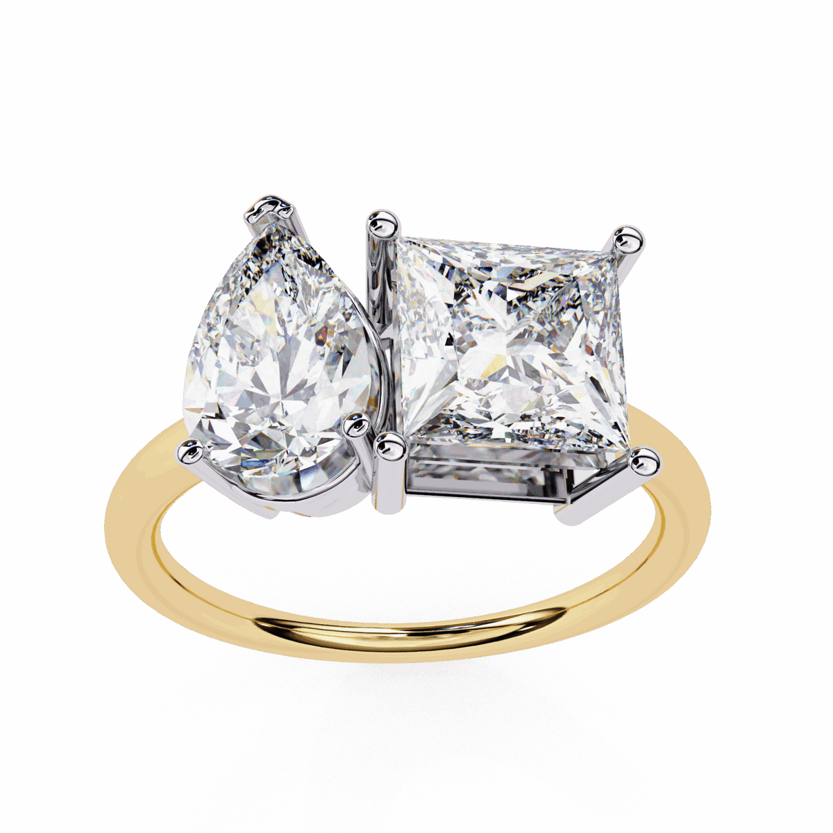 4.25 Carat Pear and Princess Toi et Moi Solitaire in Moissanite | House of Estara