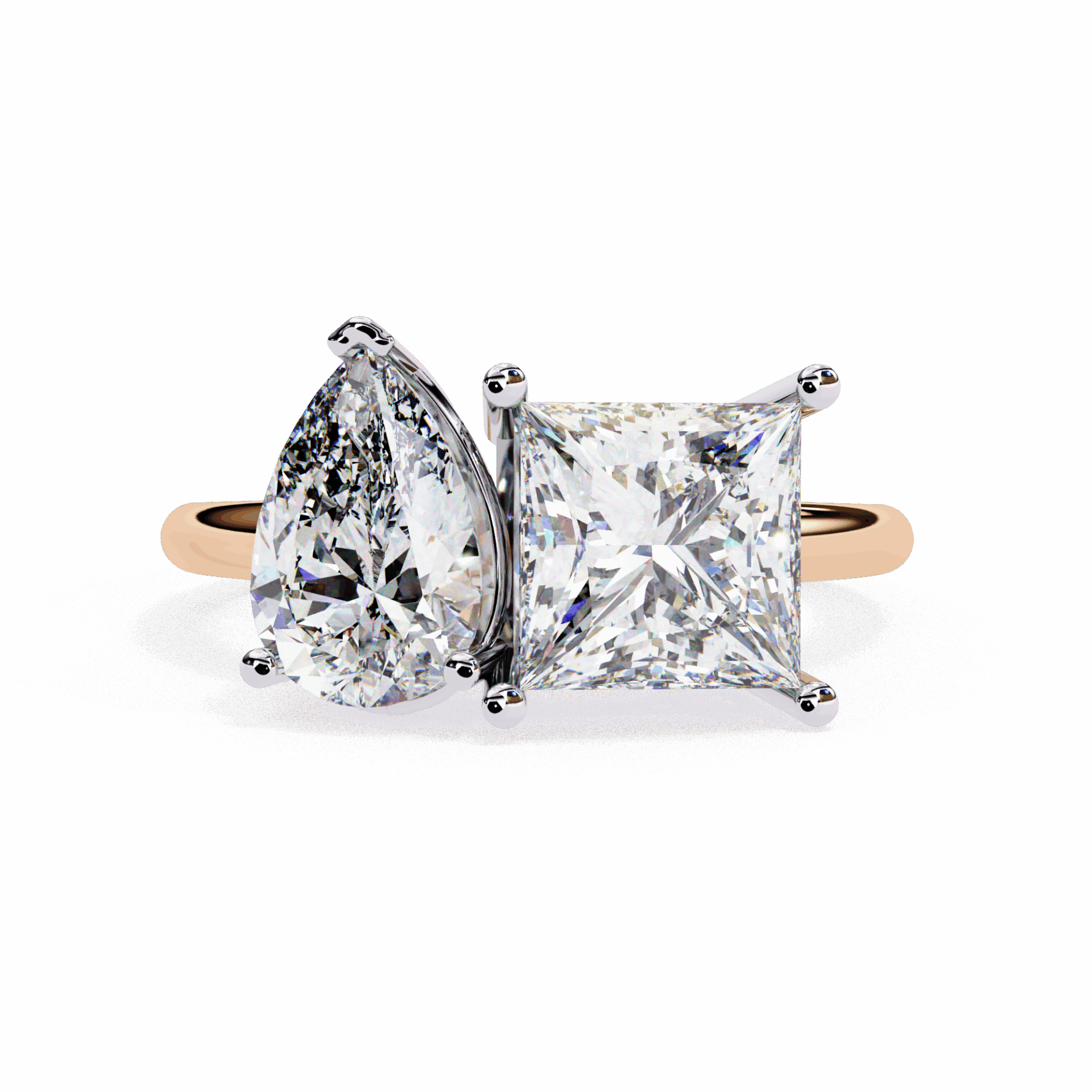4.25 Carat Pear and Princess Toi et Moi Solitaire in Moissanite | House of Estara