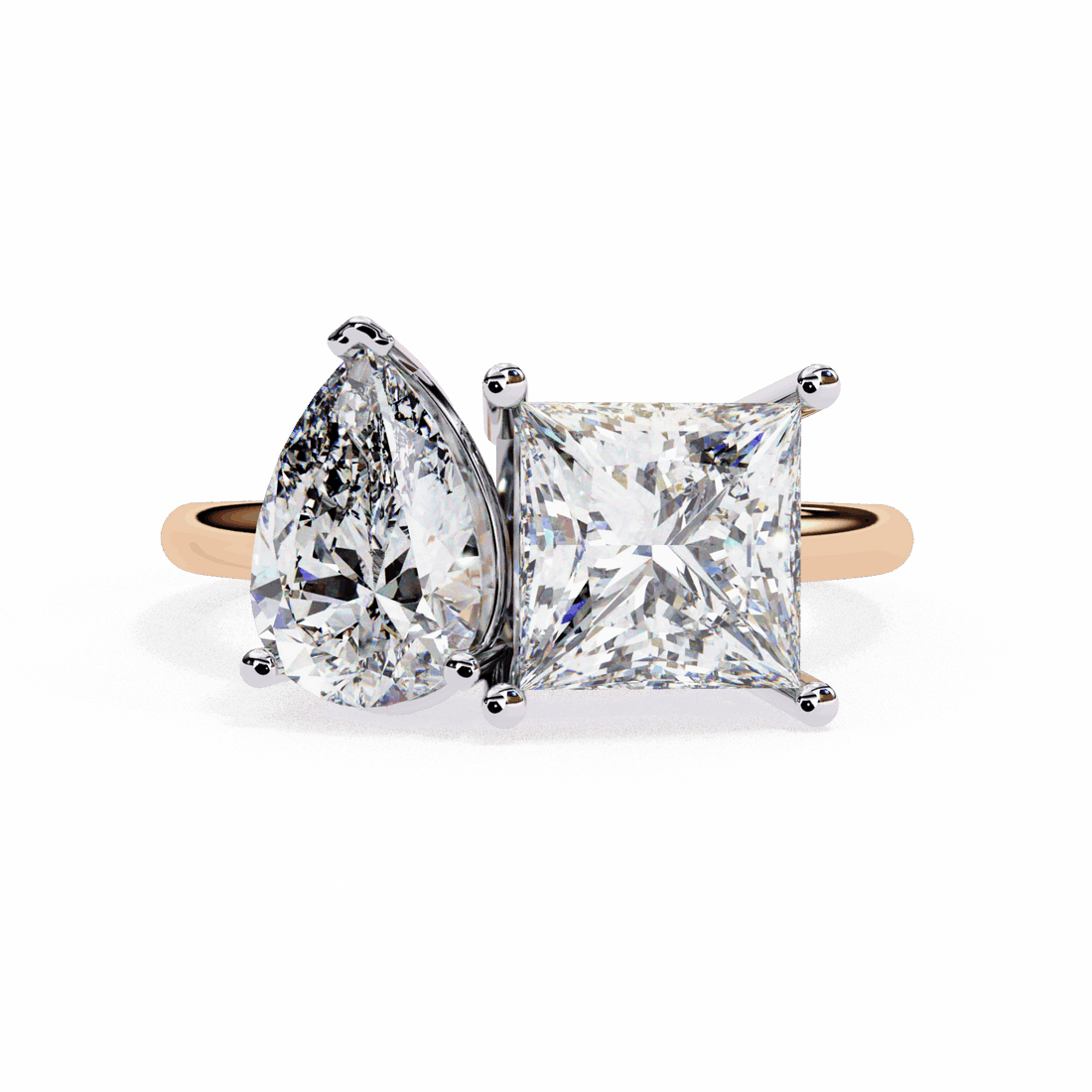 4.25 Carat Pear and Princess Toi et Moi Solitaire in Moissanite | House of Estara