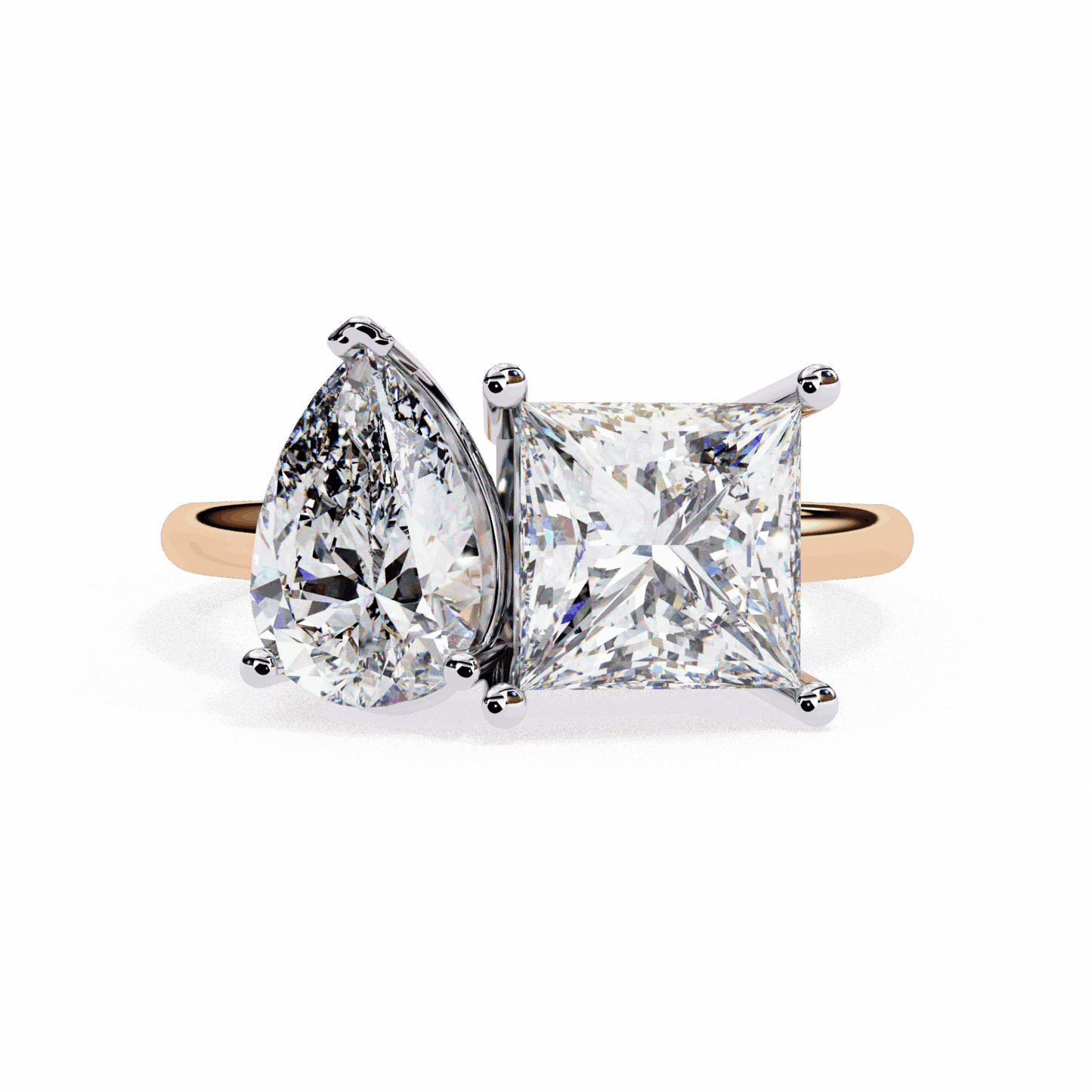 4.25 Carat Pear and Princess Toi et Moi Solitaire in Moissanite | House of Estara