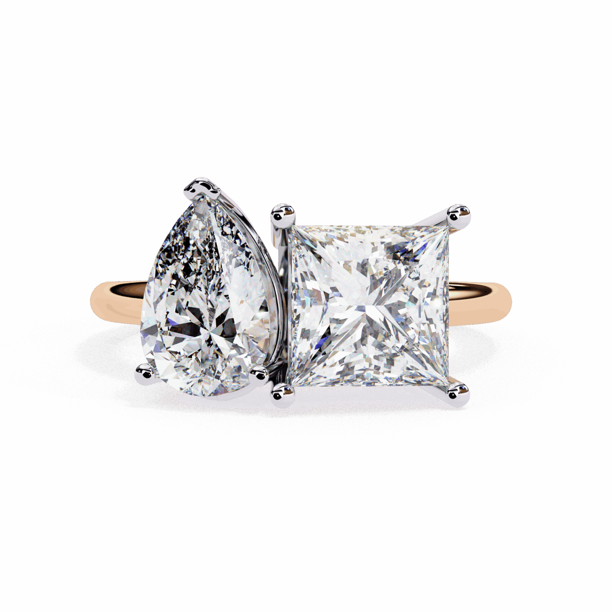 4.25 Carat Pear and Princess Toi et Moi Solitaire in Moissanite | House of Estara