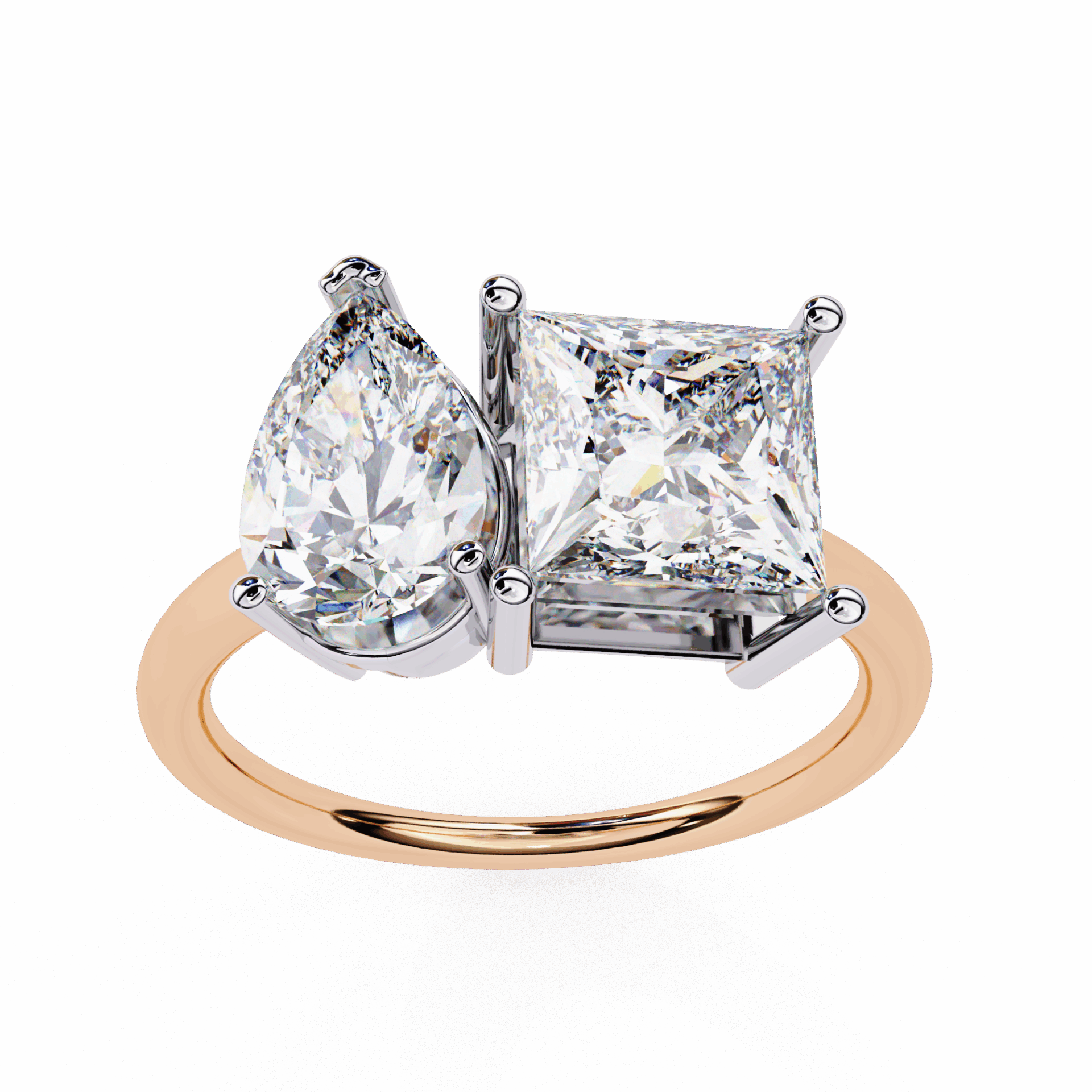 4.25 Carat Pear and Princess Toi et Moi Solitaire in Moissanite | House of Estara