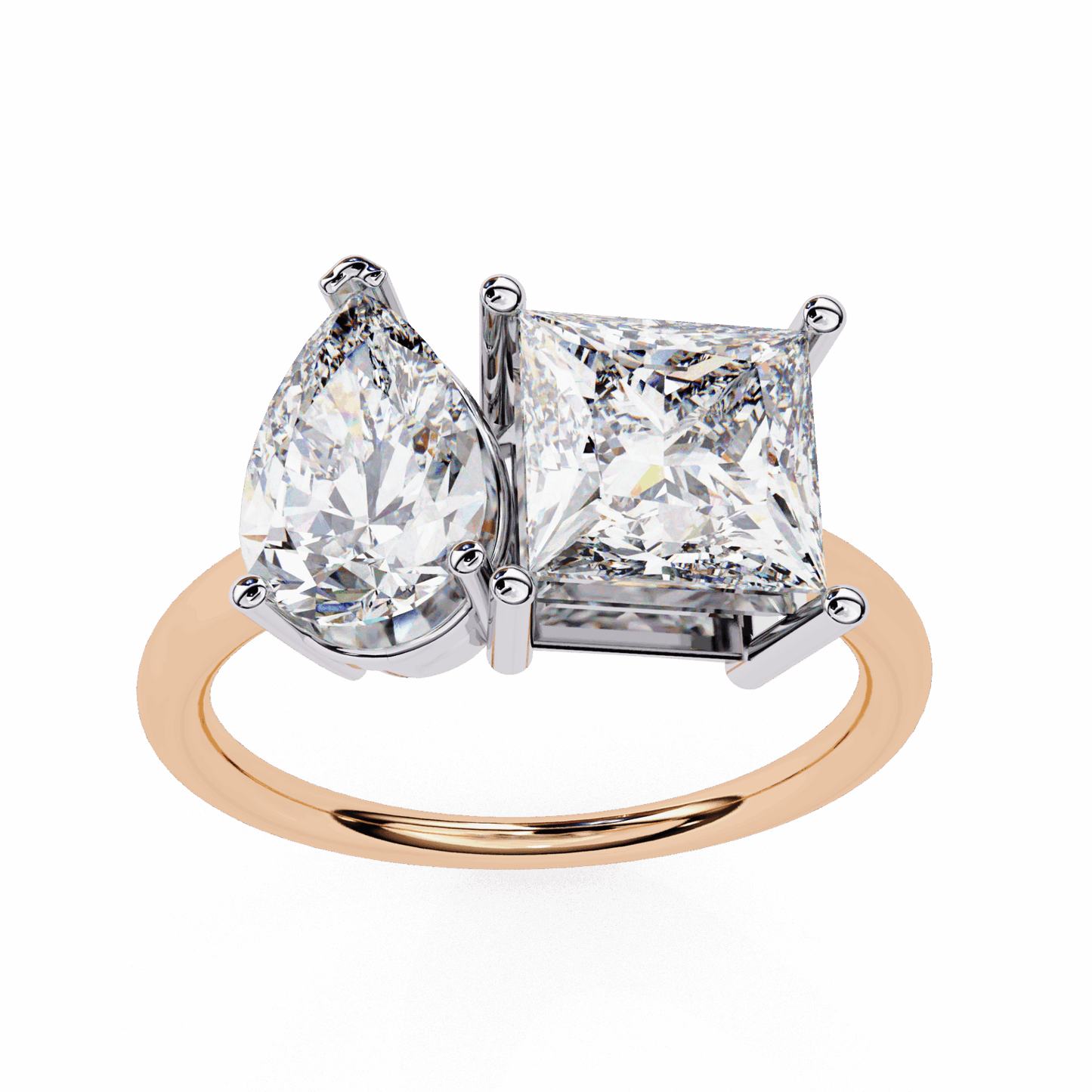 4.25 Carat Pear and Princess Toi et Moi Solitaire in Moissanite | House of Estara