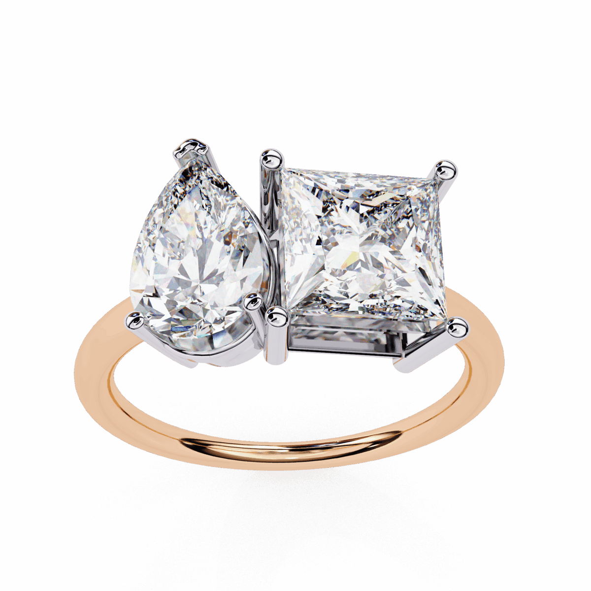 4.25 Carat Pear and Princess Toi et Moi Solitaire in Moissanite | House of Estara